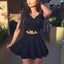 Sexy Two Pieces Black Cap Sleeve Cheap Homecoming Dresses 2018,BDY0232