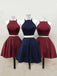 Simple Two Pieces Halter Burgundy Cheap Short Homecoming Dresses 2018, BDY0338