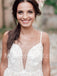 Elegant Spaghetti straps V-neck A-line Lace applique Wedding Dresses, WDY0272