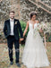 Elegant Spaghetti straps V-neck A-line Lace applique Wedding Dresses, WDY0272
