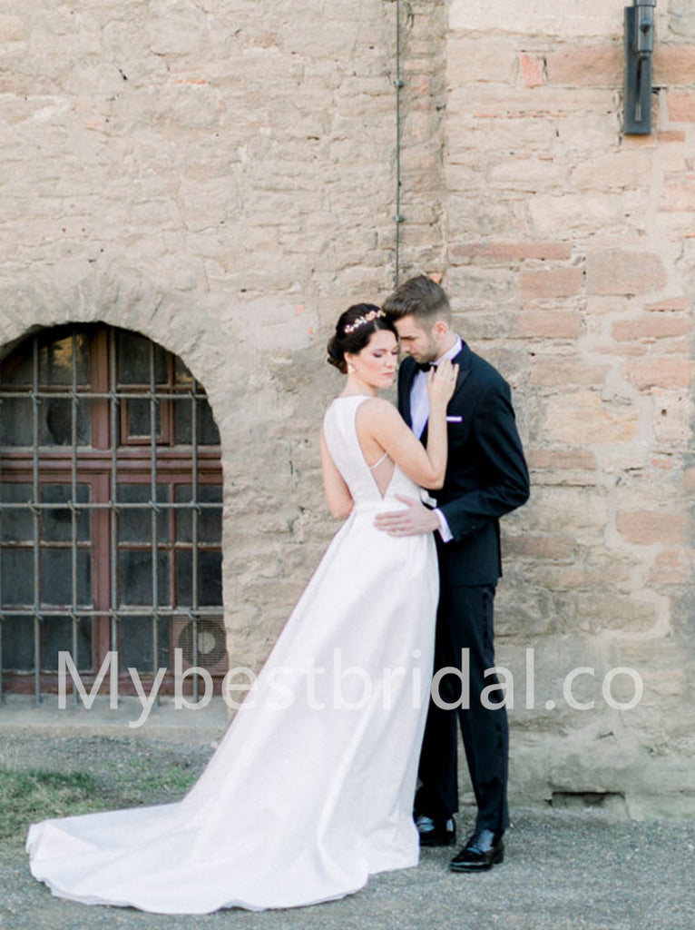 Elegant Sleeveless A-line Wedding Dresses, WDY0273