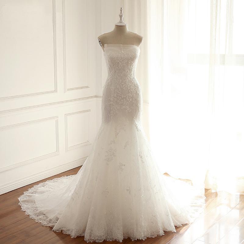 Lace Mermaid Long Custom Cheap Custom Wedding Dresses, WDY0175