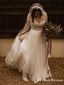 Newest Cap Sleeves A-line Beaded Tulle Gorgeous Long Cheap Wedding Dresses, TYP0097