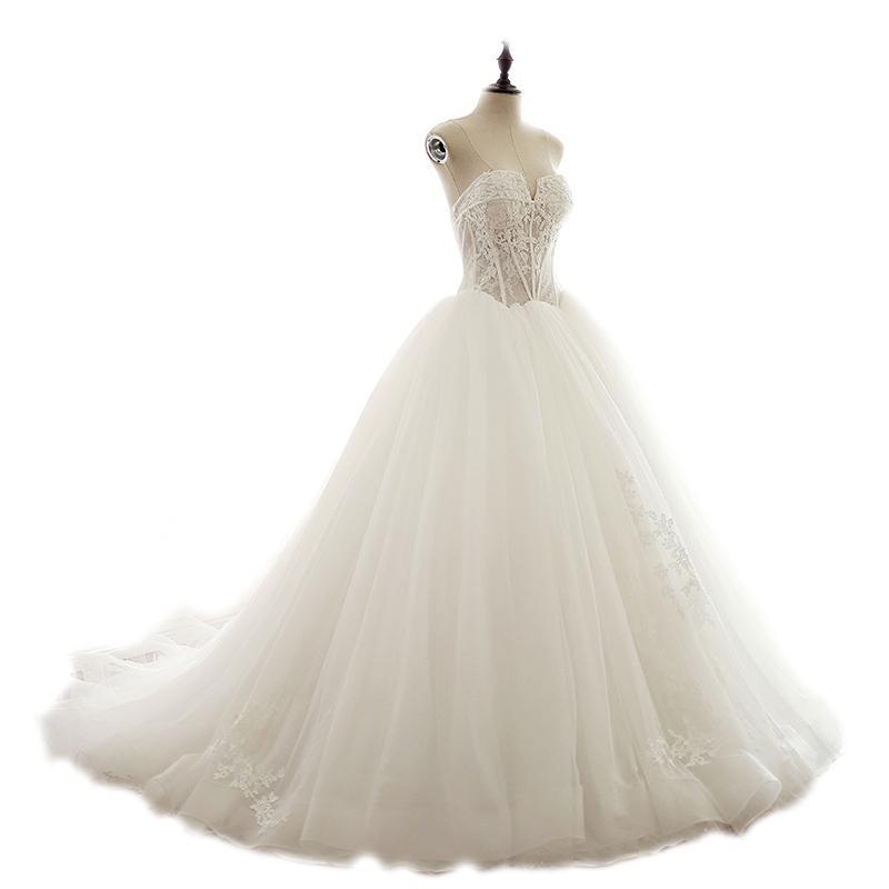 See Through V Neck A-line Lace Long Custom Cheap Wedding Bridal Dresses, WDY0169