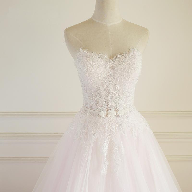 Strapless Pale Pink Long Custom Cheap Custom Wedding Dresses, WDY0177