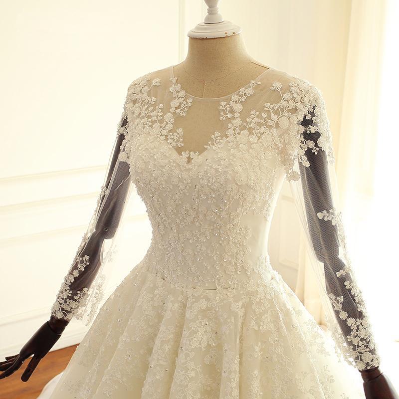 Long Sleeve Lace Long Custom Cheap Custom Wedding Dresses, WDY0174