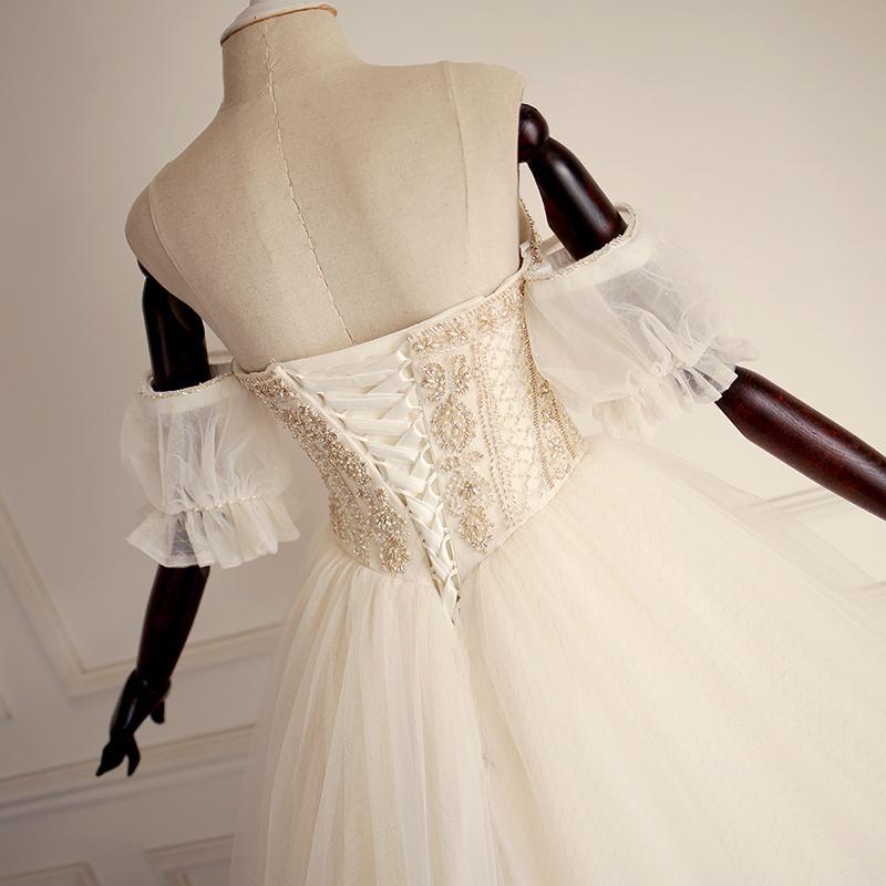 Off Shoulder Beaded A-line Lace Long Custom Cheap Wedding Bridal Dresses, WDY0171