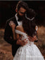 Off-The-Shoulder Lace Appliqued Tulle A-line Long Cheap Wedding Dresses, WDS0040