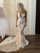 Sexy Deep V-neck Lace Appliqued Mermaid Long Cheap Wedding Dresses, WDS0048