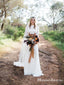 Two Piece Round Neck Long Sleeves Lace A-line Chiffon Long Cheap Wedding Dresses, WDS0011