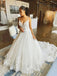 Spaghetti Strap Lace Appliqued Organza A-line Long Cheap Wedding Dresses, WDS0056