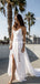 Simple Spaghetti White Lace Side Slit Wedding Dresses For Beach Wedding, WDY0102