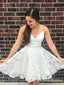 A Line Spaghetti Straps White Tulle Short Homecoming Dresses, TYP0051