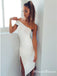 Sheath One-Shoulder White Satin  Party Homecoming Dresses with Split, TYP0022