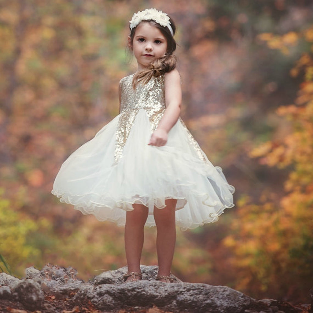 Ivory Tulle & Gold Sequin Flower Girl Dresses,Cheap Flower Girl Dresses ,FGY0164