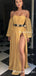 Sexy Simple Off-The-Shoulder Long Sleeves Chiffon Long High Side Slit Cheap Charming Prom Dresses, PDS0008