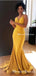 Sexy Mermaid Yellow Prom Dress Cheap Sexy Halter Sleeveless Long Cheap Formal Party Prom Dresses, PDS0053