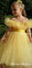 Lovely Off-The-Shoulder Yellow Tulle A-line Long Cheap Flower Girl Dresses, FGS0016