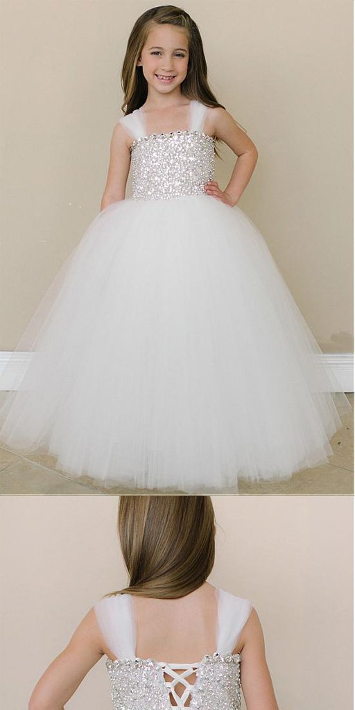 Shinning Spaghetti Straps Rhinestone and Sequin Flower Girl Dresses,Cheap Flower Girl Dresses,FGY0187