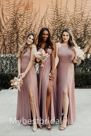 Mismatched Elegant V-neck Sleeveless A-line Bridesmaid Dressess, BDS0324