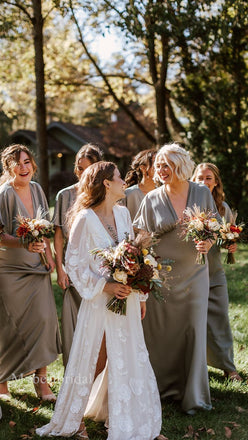Elegant V-neck Half-sleeveless A-line Bridesmaid  Dressess, BDS0355