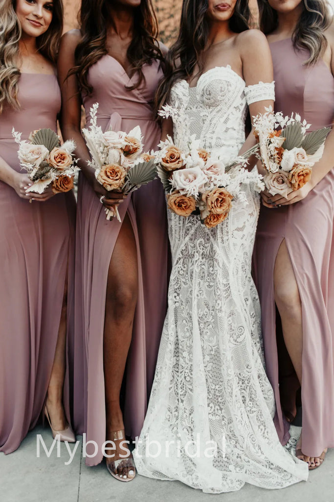 Mismatched Elegant V-neck Sleeveless A-line Bridesmaid Dressess, BDS0324