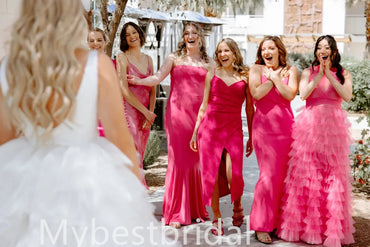 Mismatched Elegant One shoulder Simple Long Mermaid Bridesmaid Dressess, BDS0299