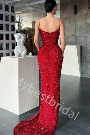 Sexy V-neck Sleeveless Side slit Sheath Long Prom Dress,PDS1102