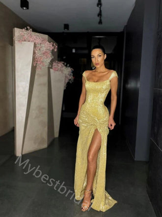 Sexy Square Sleeveless Side Slit Mermaid Long Prom Dress,PDS11540