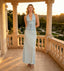 Dusty Blue Halter 3D Floral Crepe Mermaid Long Prom Evening Dress,PDS118627