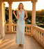 Dusty Blue Halter 3D Floral Crepe Mermaid Long Prom Evening Dress,PDS118627