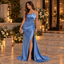 Sophisticated Strapless Draped Ruched Satin Mermaid Slit Prom Dress,PDS118758