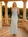 Dusty Blue Halter 3D Floral Crepe Mermaid Long Prom Evening Dress,PDS118627