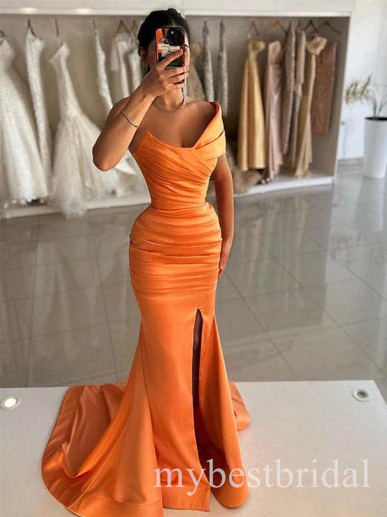 Sexy One Shoulder Sleeveless Side Slit Mermaid Long Prom Dress,PDS11694