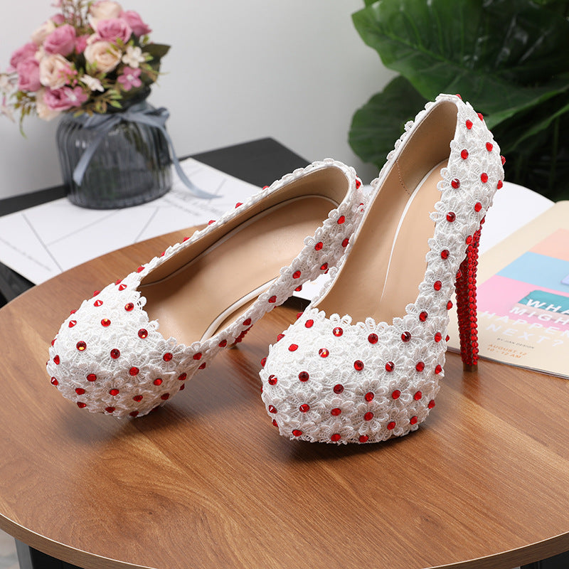 Women's Wedding Shoes Decorative Heel Wedding Heels Bridal Shoes With Beading WS0006