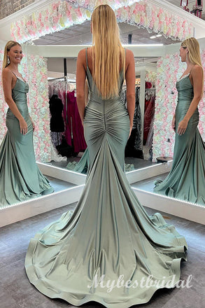 Cute Spaghetti Straps Sleeveless Mermaid Long Prom Dress,PDS11756