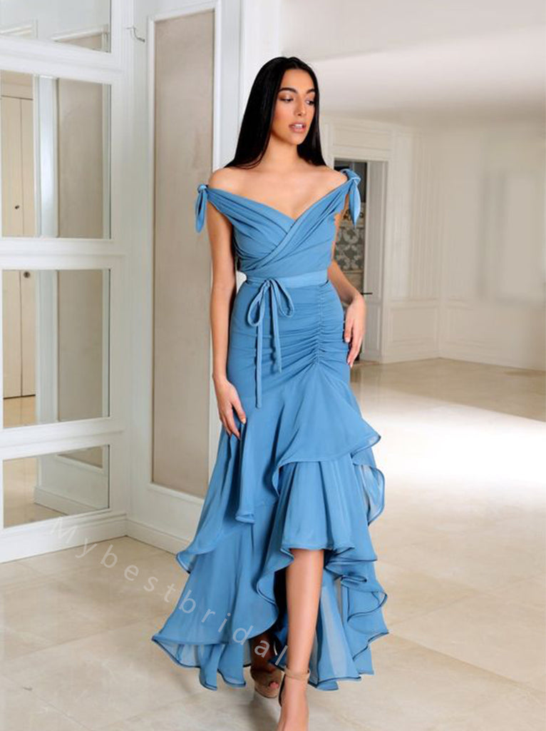 Elegant V-neck Sleeveless Ruffle  Mermaid Long Floor Length Prom Dress,PDS11489