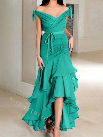 Elegant V-neck Sleeveless Ruffle  Mermaid Long Floor Length Prom Dress,PDS11489