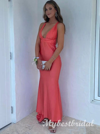 Cute V-neck Sleeveless Mermaid Long Prom Dress,PDS11753