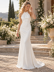 Sleek Halter Sleeveless Open Back Satin Sheath Mermaid Wedding Dress, WD0406