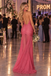 Vibrant Fuchsia Halter Deep V Ruched Sheer Tulle Evening Gown,PDS118547
