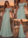 Chic Sage Green Off Shoulder Sequin Chiffon Pleated A Line Prom Dress,PDS118818
