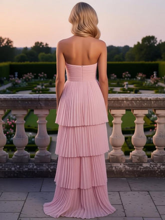 Cute Ruched Strapless Sleeveless Chiffon A-Line Long Prom Party Dress,PDS11834