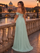 Chic Sage Green Off Shoulder Sequin Chiffon Pleated A Line Prom Dress,PDS118818