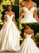 Luxury Off Shoulder Sleeveless Satin A-Line Floor Length Long Wedding Dresses, WD0370