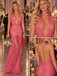 Vibrant Fuchsia Halter Deep V Ruched Sheer Tulle Evening Gown,PDS118547