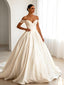 Luxury Off Shoulder Sleeveless Satin A-Line Floor Length Long Wedding Dresses, WD0370