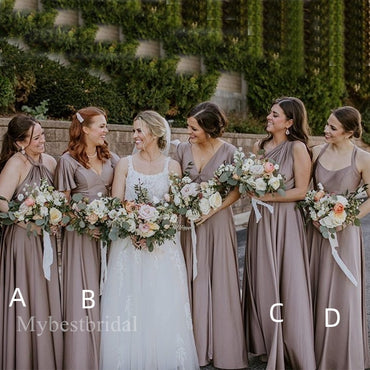 Mismatched Elegant V-neck Sleeveless A-line Bridesmaid Dressess, BDS0335