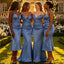 Slate-Blue Mismatch SleevelessV-neck Mermaid Bridesmaid Dressess, BDS0400