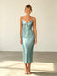 Simple Spaghetti Straps  V-neck Satin Sleeveless Sheath Long Prom Party Dress,PDS11823